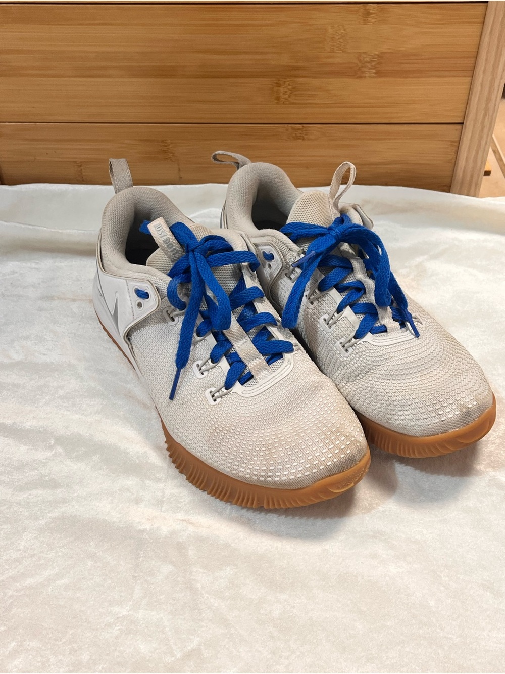 Nike Kids Neutral Mesh Sneakers with Bright Blue Laces